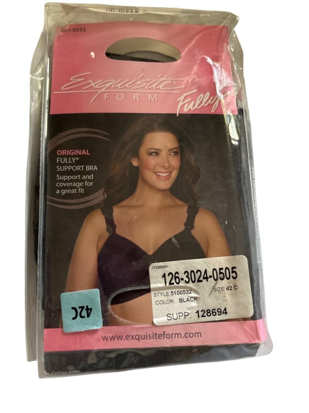 Exquisite Form Fully Original Support Bra 42C Black Comfortable Cushioned Straps